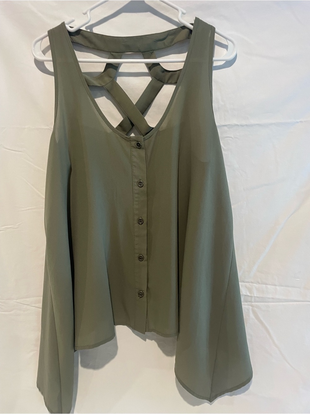 Studio Y Olive Green  sleeveless blouse with Crisscross Back